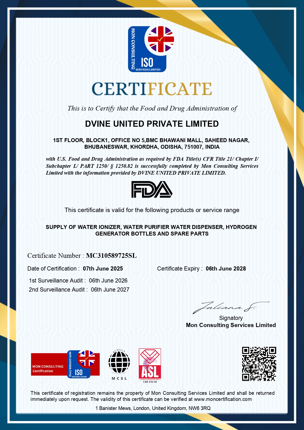 FDA Certificate